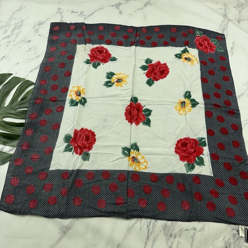Adrienne Vittadini Womens Vintage 90s Floral Scarf Red Black Polka Dot Italy - Picture 5 of 5